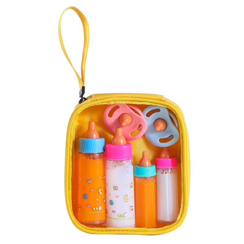 Kaydora Baby Doll Bottle Accessories - 6 Pcs Feeding Bottle Toys  Magic Disappearing Milk & Juice  Pretend Play Set with Pacifiers Kids Gift Yellow - Image 1
